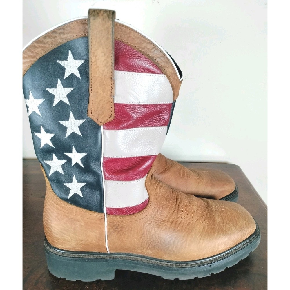 JB Dillon Cowboy Boots Mens 10.5 D American Flag Leather Square Toe Western